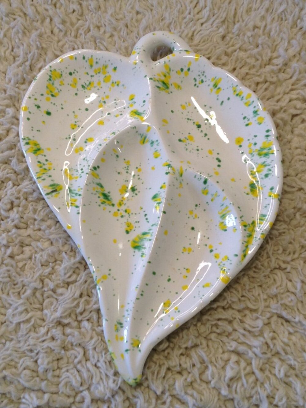 VTG 3 section MCM yellow/Green signed splatter dish Cottagecore kitchencore Cute